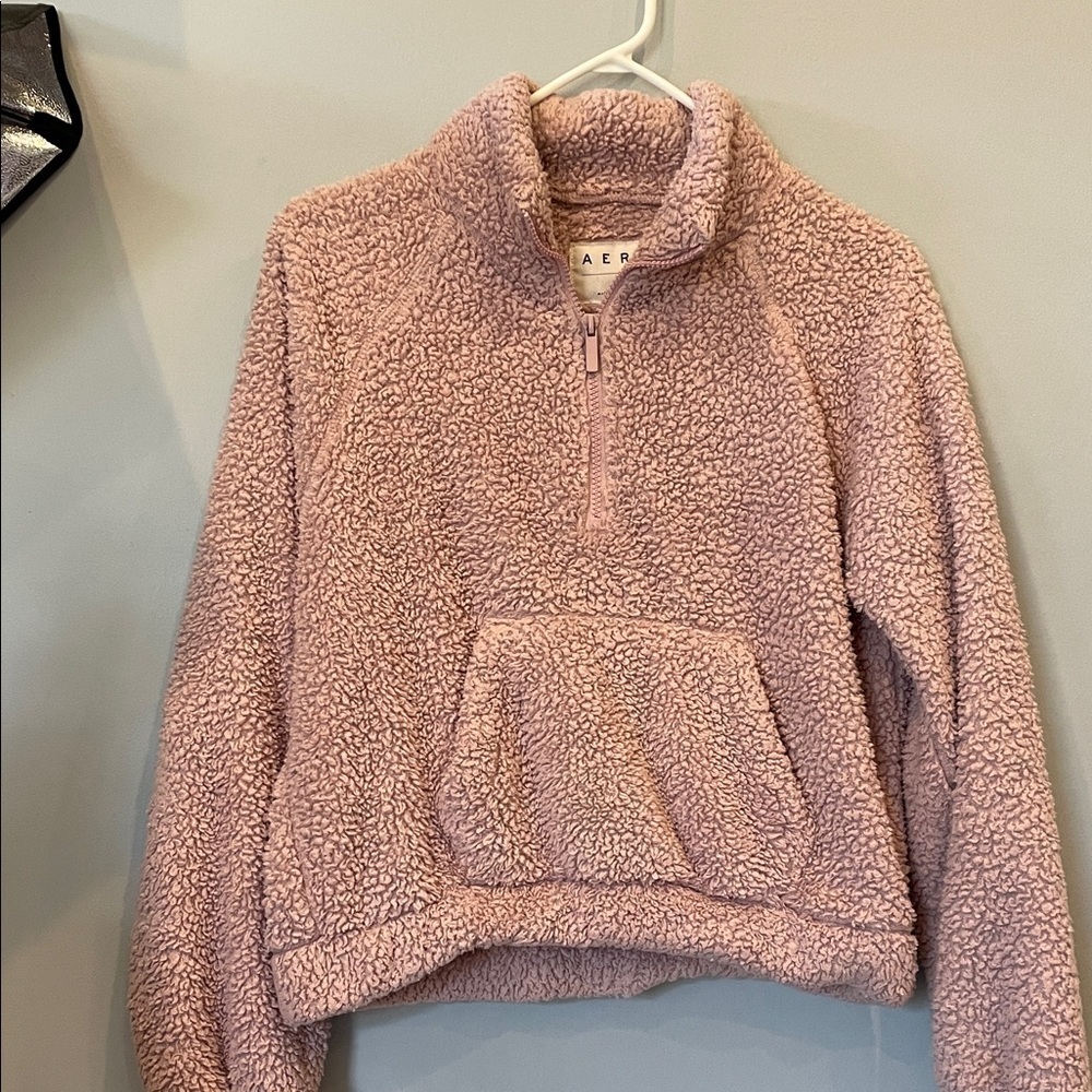 Aero Blush Sherpa Half-Zip Pullover with front pocket